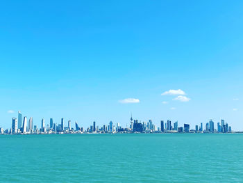 Scenic view of sea against blue sky kuwait city