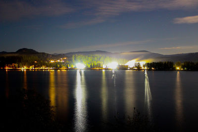 Scenic view of lake against sky at night