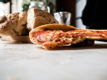 Close-up of pizza on table