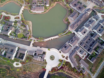 High angle view of buildings in town