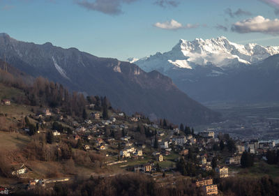 Golden hour at a small village under the swiss alps