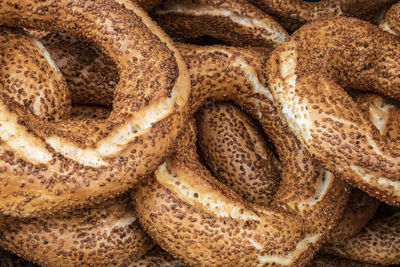 Close up ready to eat turkish bagel named simit with sesame