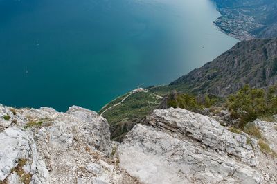 Scenic view of cliff and lake