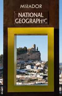Information sign on window of building