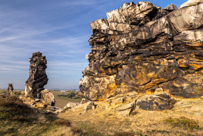 Rock formation on land against sky