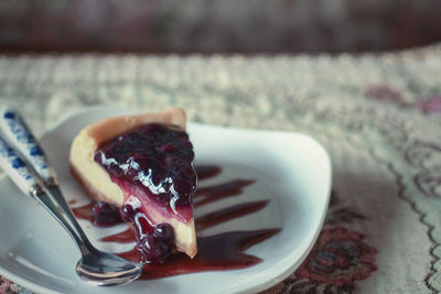 Close-up of dessert in plate on table