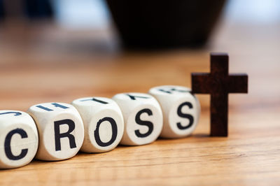 Close-up of toys on table