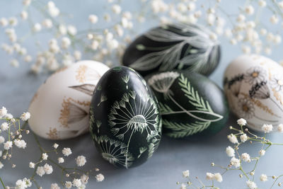 Close-up of christmas decorations on table