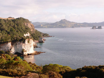 Scenic view of bay against sky