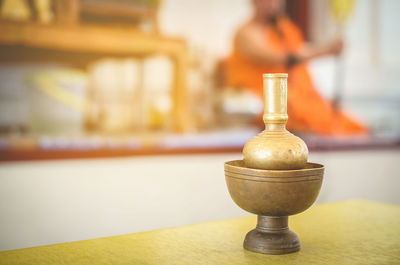 Close-up of mortar and pestle on table