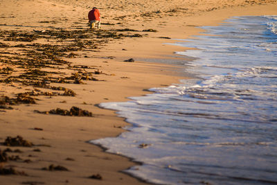  man crouching on beach