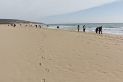 People on beach against sky