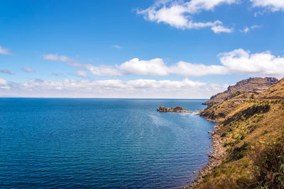 Scenic view of sea against cloudy sky