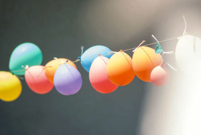 Close-up of multi colored balloons against sky