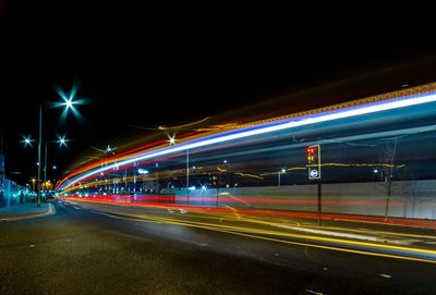 Light trails on road at night