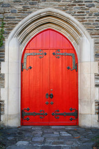 Closed door of building