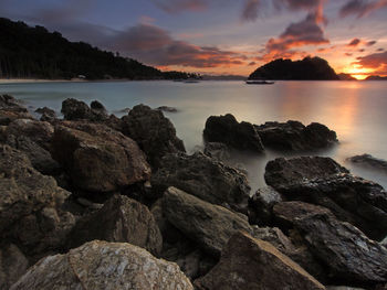 Scenic view of sea against sky during sunset