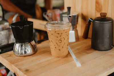 Close-up of coffee cup on table
