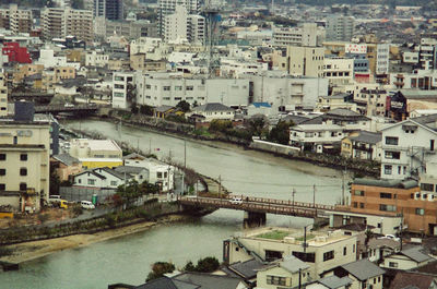 High angle view of buildings in city