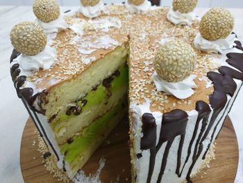 High angle view of cake on table