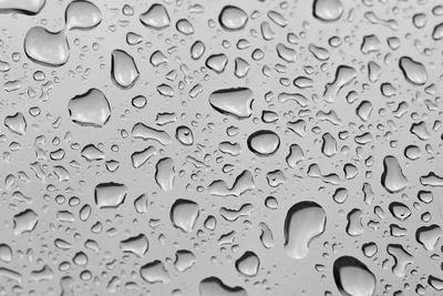 Full frame shot of raindrops on glass