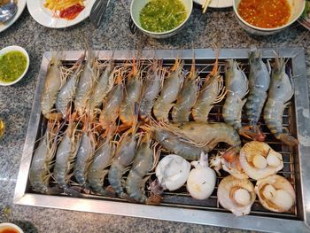 High angle view of fish for sale in market