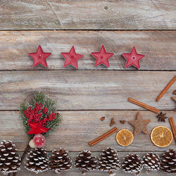 Directly above shot of christmas decorations on table