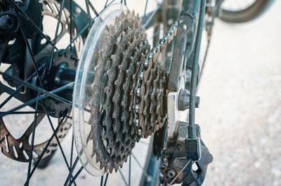 Sprockets on the rear wheel of a bicycle