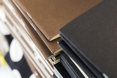 High angle view of stack of books