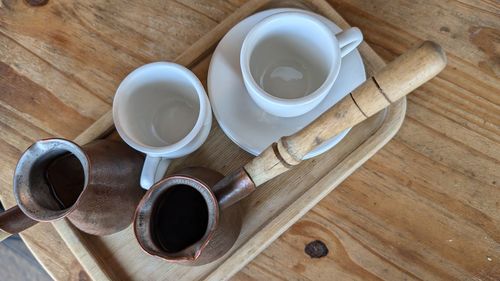 High angle view of coffee on table