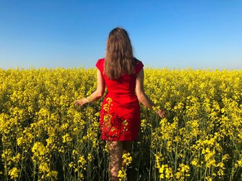 Rear view of person standing on field