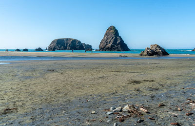 Scenic view of beach against clear sky