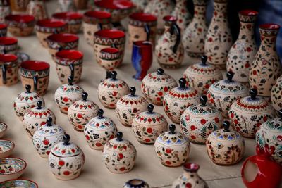 Full frame shot of crockeries for sale at market