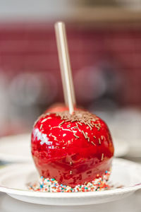 Close-up of dessert in plate on table