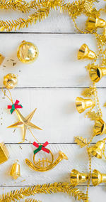 High angle view of christmas decoration on table