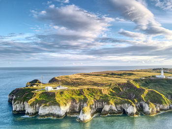 Aerial drone photo of flamborough head, uk