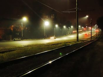 View of railroad tracks at night