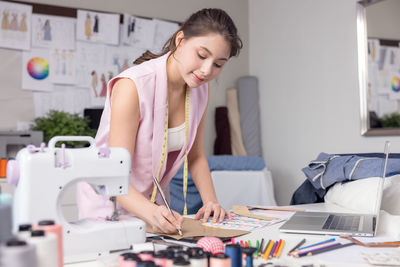 Woman working on table