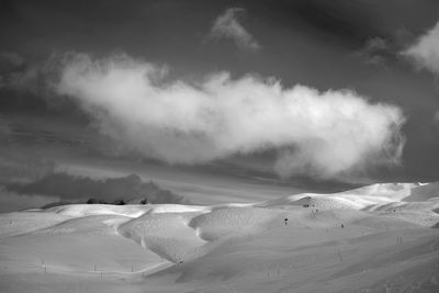 Scenic view of snow covered mountains against sky