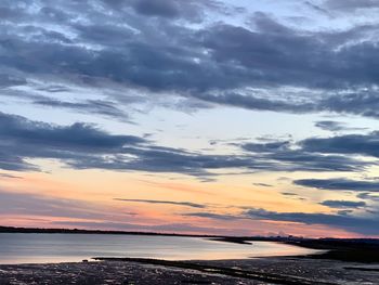 Scenic view of sea against dramatic sky