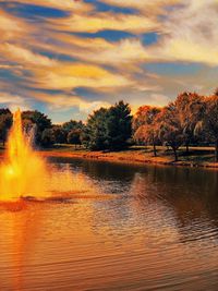 Scenic view of lake against sky during sunset