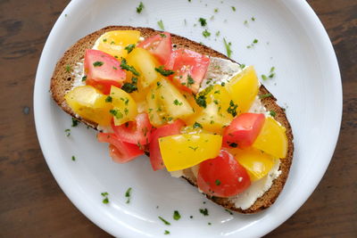 High angle view of breakfast served in plate