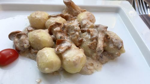 High angle view of food served in plate