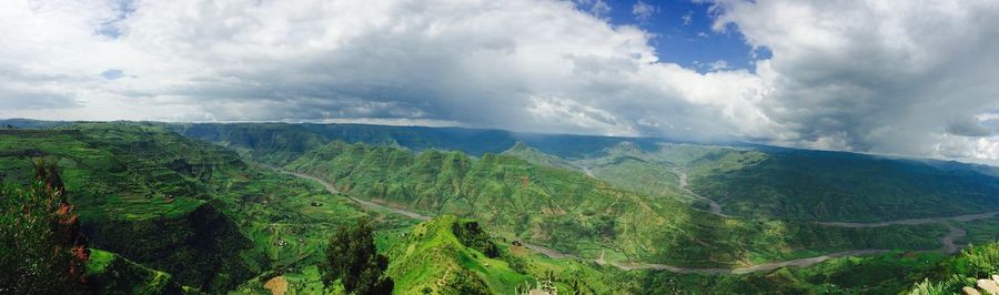 High angle shot of countryside landscape