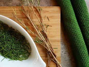 Directly above shot of dried rosemary on table