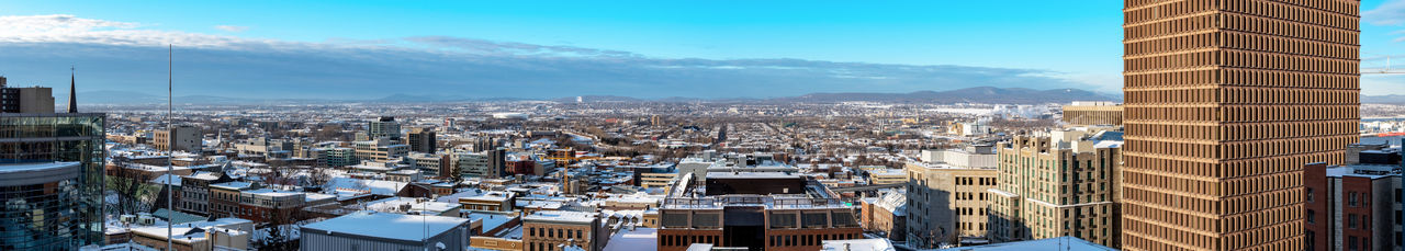 High angle view of buildings in city