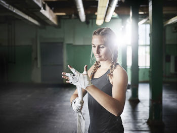 Female martial artist preparing for a fight