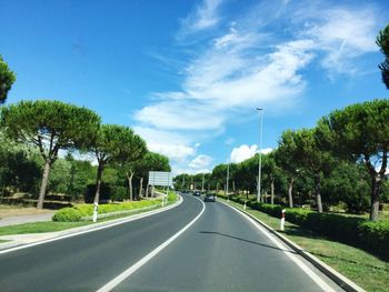 Road amidst trees against sky