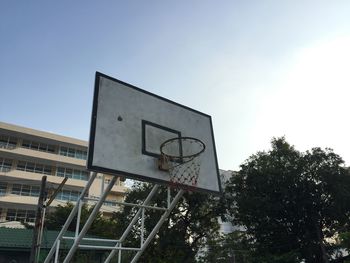 Low angle view of basketball hoop against sky