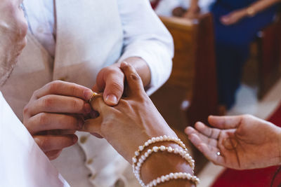 High angle view of couple during wedding